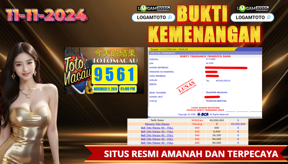 SELAMAT KEPADA MEMBER SETIA LOGAMTOTO BERHASIL JACKPOT DI PERMAINAN TOGEL TOTO MACAU 4D SEASON 1